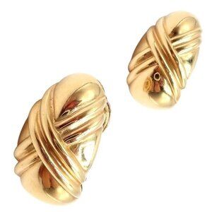 Authentic! Vintage Bulgari Bvlgari 18k Yellow Gold Roma Double X Huggie Earrings